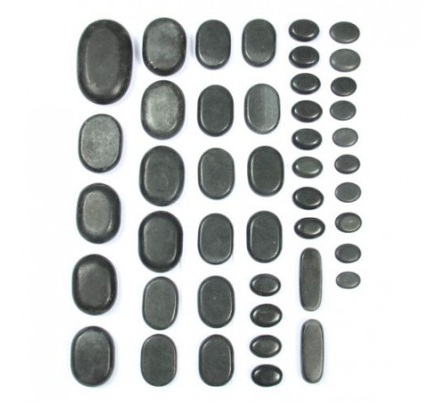 Набор массажных камней из базальта в коробке из бамбука (45 шт.) НК-2Б