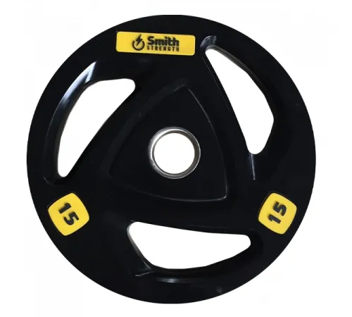 Диск для штанги Smith WP085-15 c 3-м хватом, обрезиненный, 15кг